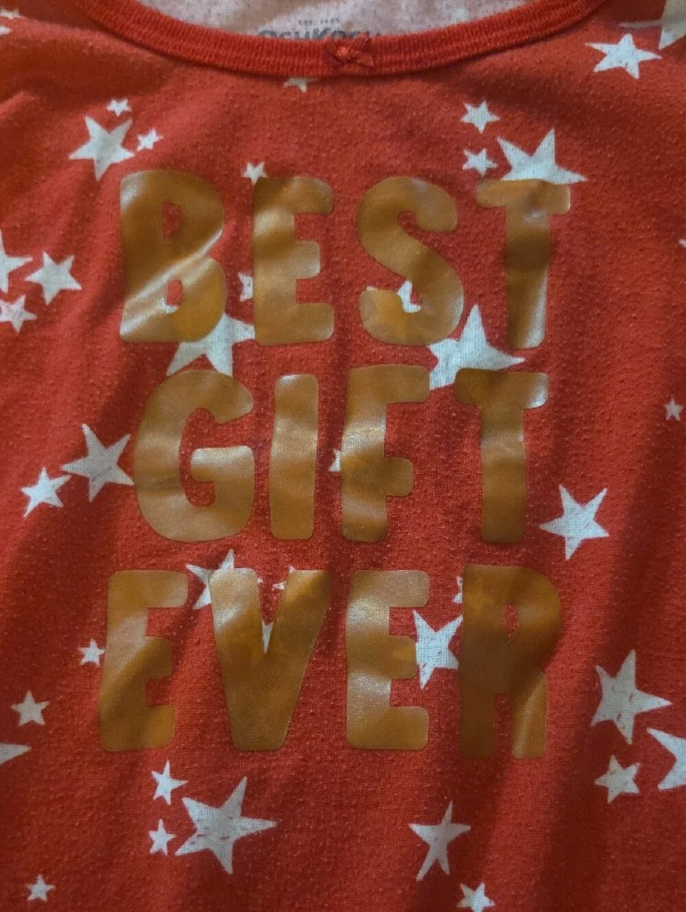 Girl's Red Star-Print Long Sleeve Ruffle Hem Top